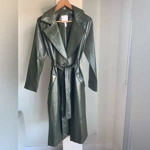Olive green patent-looking trench